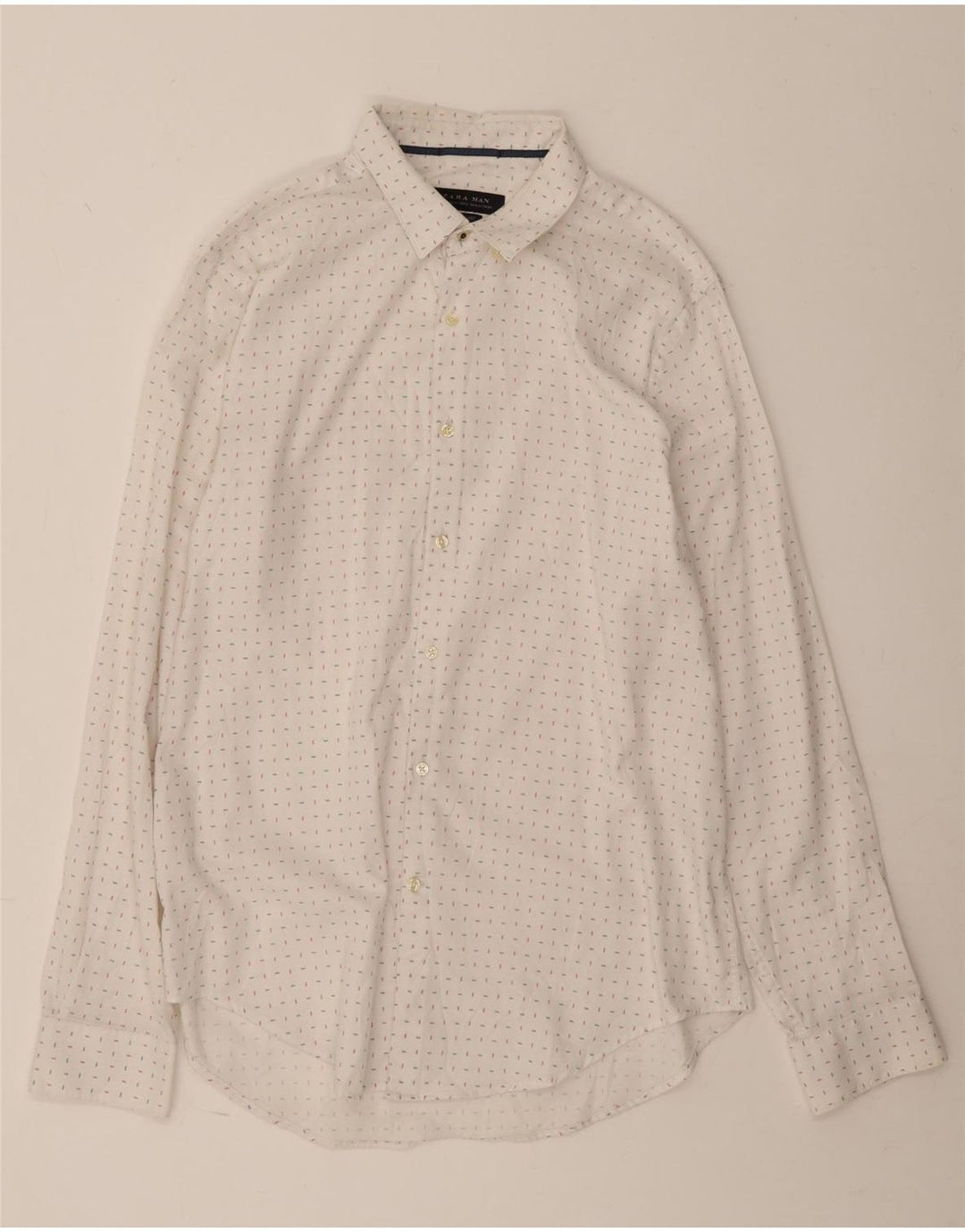 Camicia ZARA da uomo slim fit XL in cotone maculato bianco