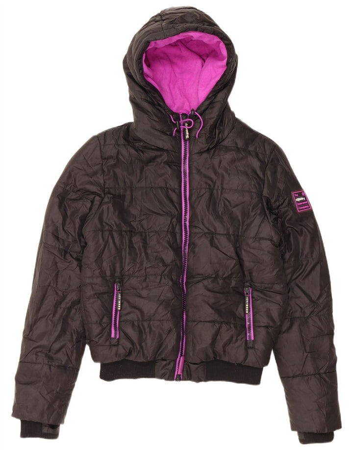 Giacca imbottita con cappuccio da donna Superdry UK 40 grande poliestere nero