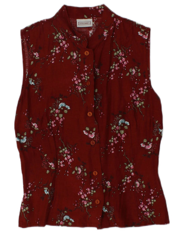 Camicetta senza maniche da donna STEFANEL UK 12 Rayon floreale bordeaux medio