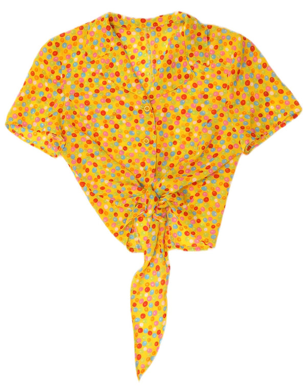 Camicetta vintage da donna a maniche corte corta UK 10 piccola gialla maculata