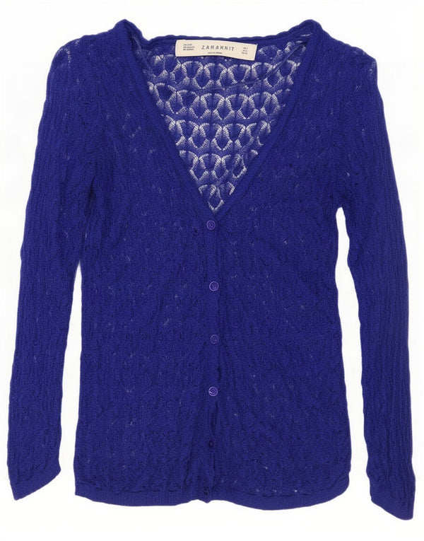 Maglione cardigan oversize con maniche a 3/4 da donna Zara UK 10 piccolo acrilico blu
