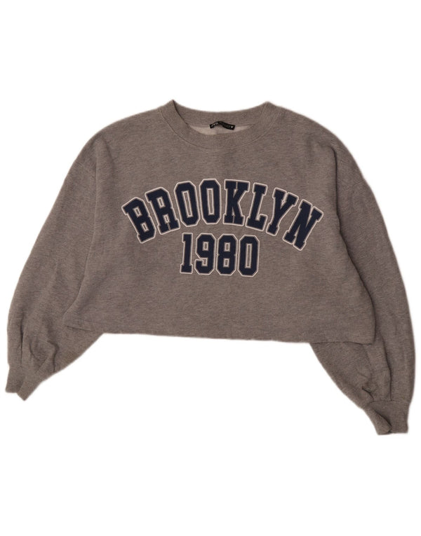 Felpa oversize grafica Zara da donna Brooklyn, maglione UK 10 piccolo grigio
