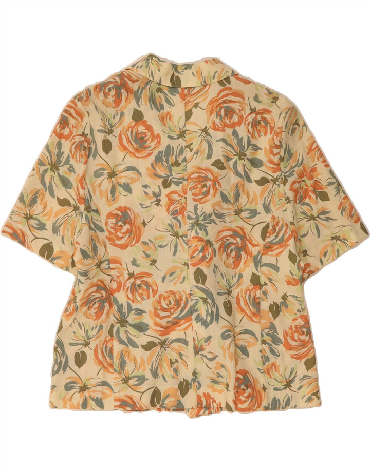 VINTAGE Womens Short Sleeve Blazer Jacket IT 46 Large Beige Floral Vintage Vintage and Second-Hand Vintage from Messina Hembry 