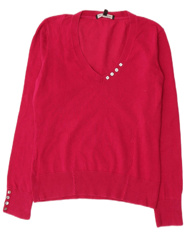 LAURA ASHLEY Maglione corto da donna con scollo a V UK 12 Cotone rosa medio