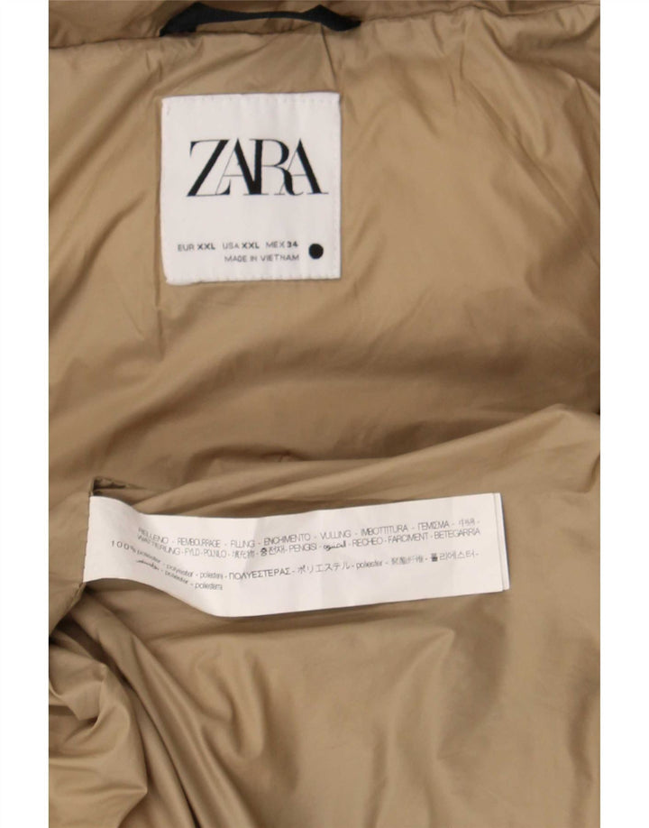 Giacca imbottita con cappuccio da donna Zara UK 20 2XL Poliestere beige