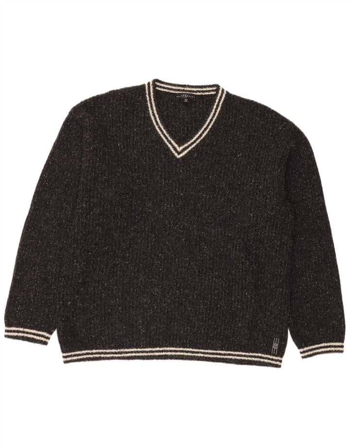 Belfe & Belfe Maglione da uomo con scollo a V, grande lana screziata grigia