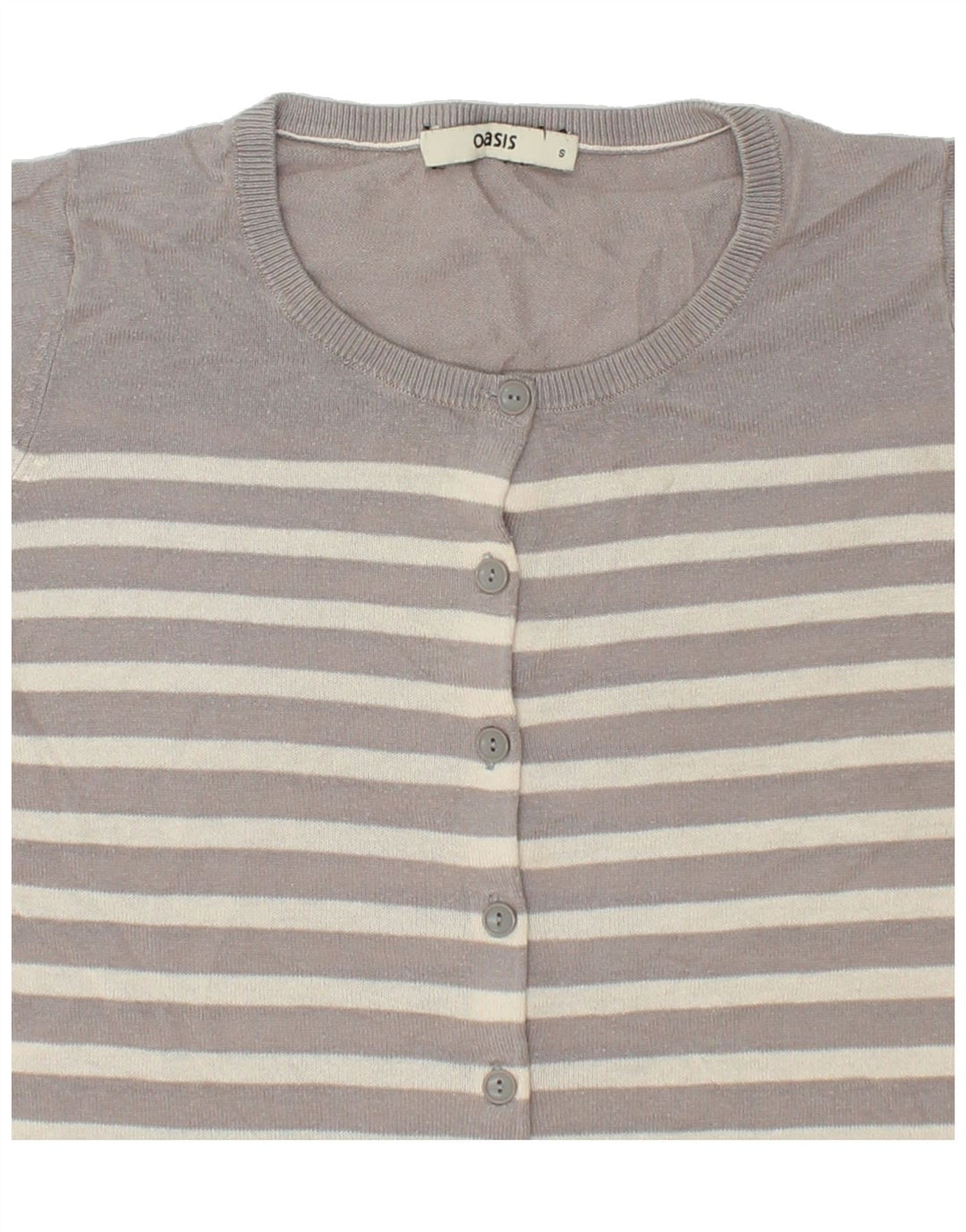 OASIS Womens Cardigan Sweater UK 10 Small Grey Striped Cotton Vintage Oasis and Second-Hand Oasis from Messina Hembry 
