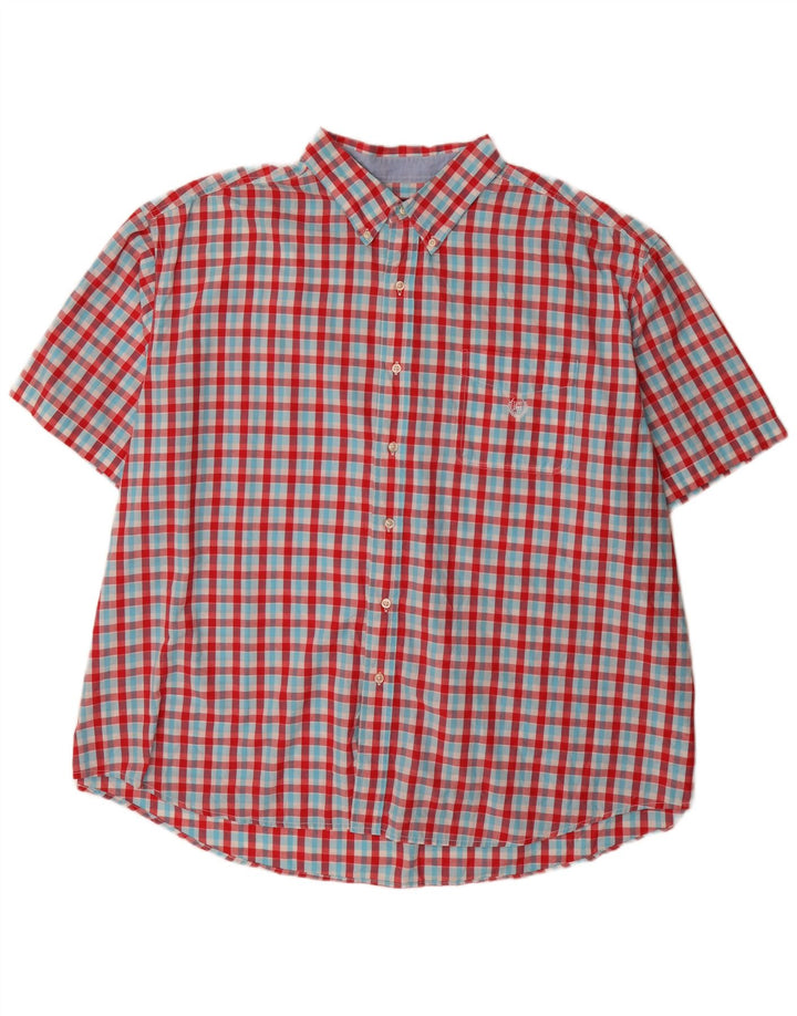 Chaps Camicia da uomo vestibilità regolare a maniche corte grandi 4XL in cotone a quadretti rosso