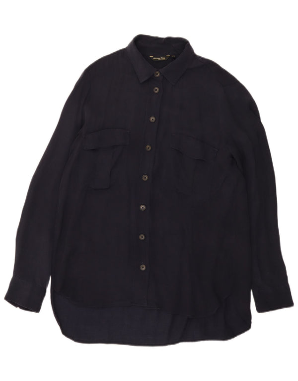 Camicia in velluto a coste vestibilità ampia da donna Massimo Dutti UK 14 Cupro medio blu navy