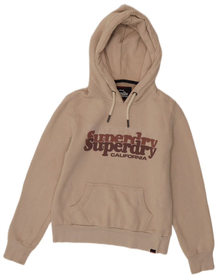 Maglione con cappuccio grafico da donna SUPERDRY UK 8 piccolo cotone beige