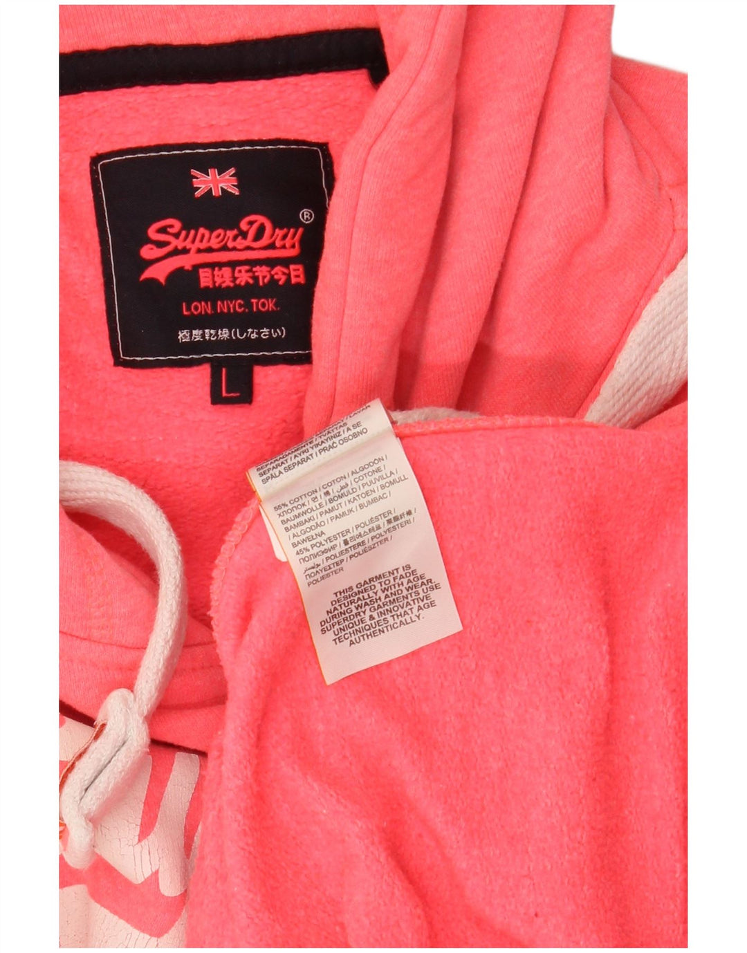 Maglione con cappuccio grafico da donna SUPERDRY UK 16 grande cotone rosa