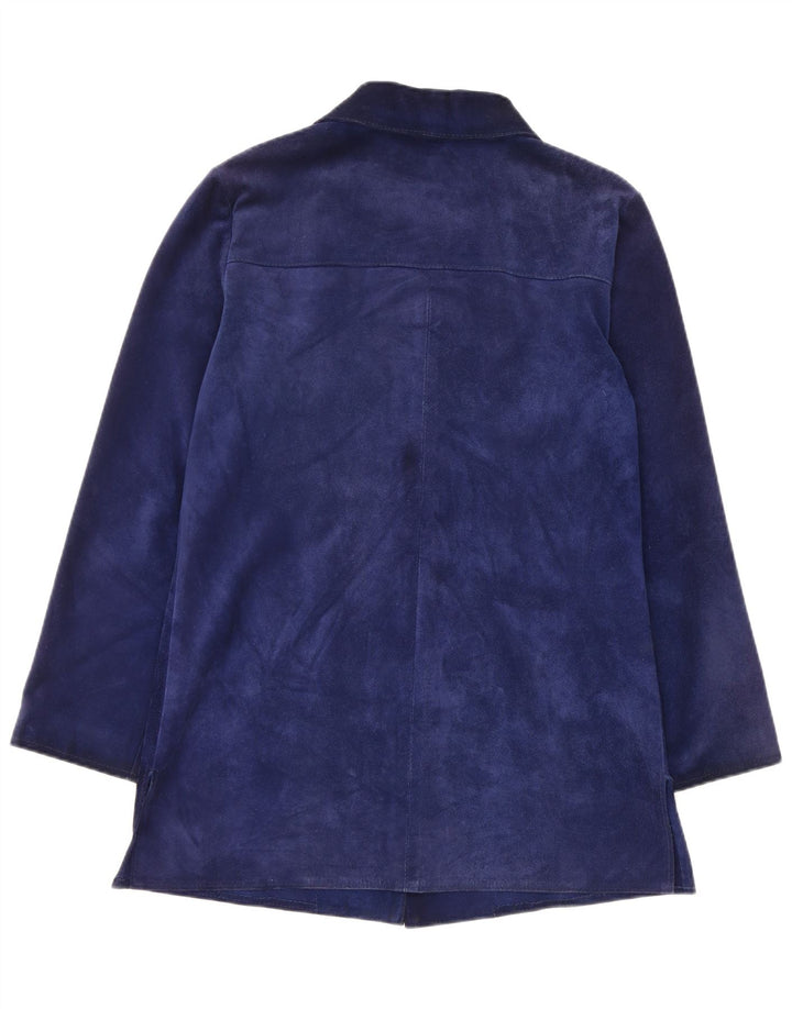 Giacca vintage in pelle scamosciata da donna UK 12 media blu navy