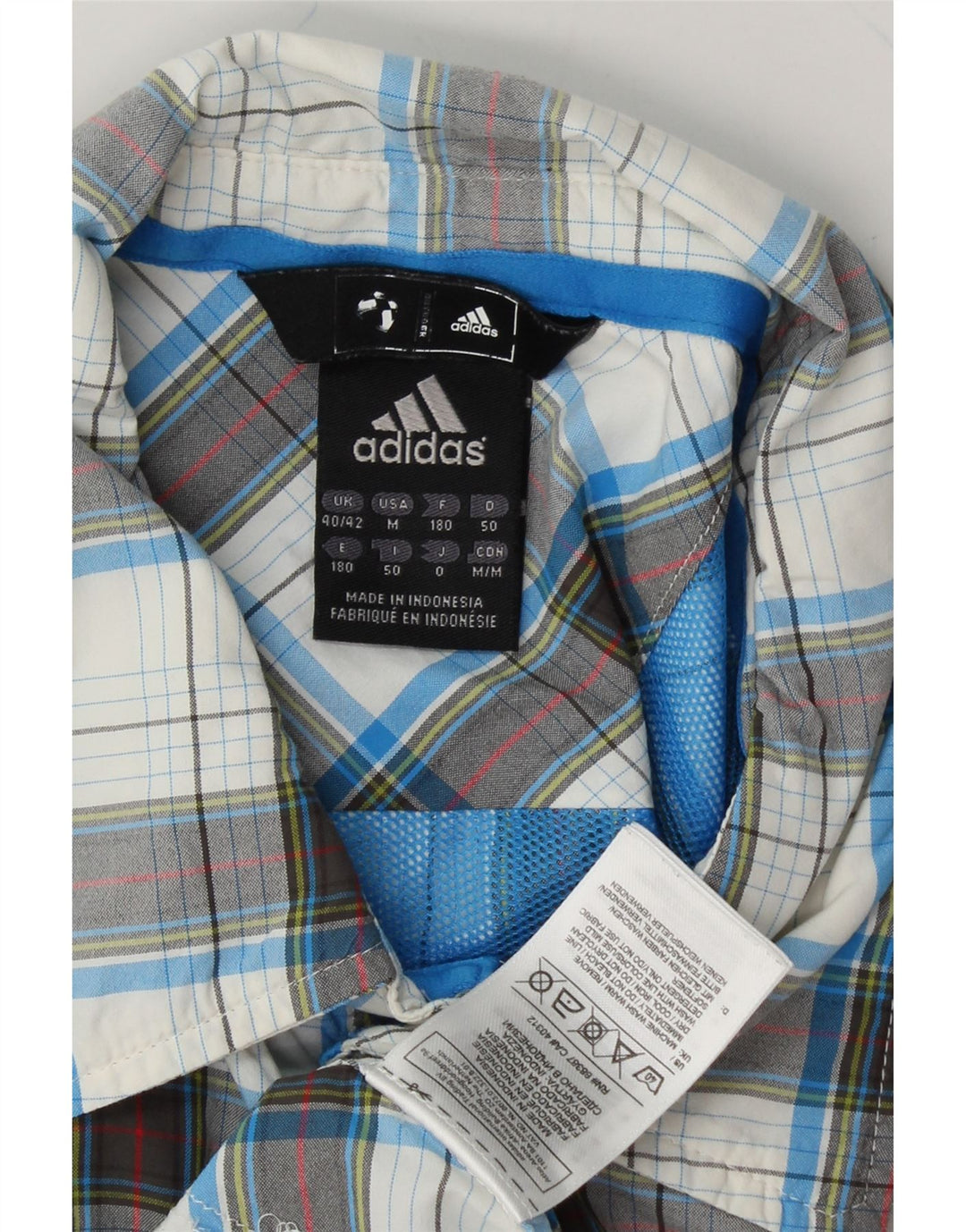 ADIDAS Mens Short Sleeve Shirt UK 40/42 Medium White Check Polyester Vintage Adidas and Second-Hand Adidas from Messina Hembry 