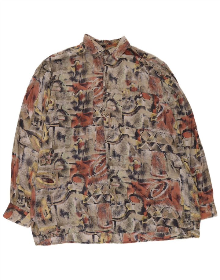 NUOVA camicia da uomo con motivo astratto FAST taglia 41/42 grande seta multicolore