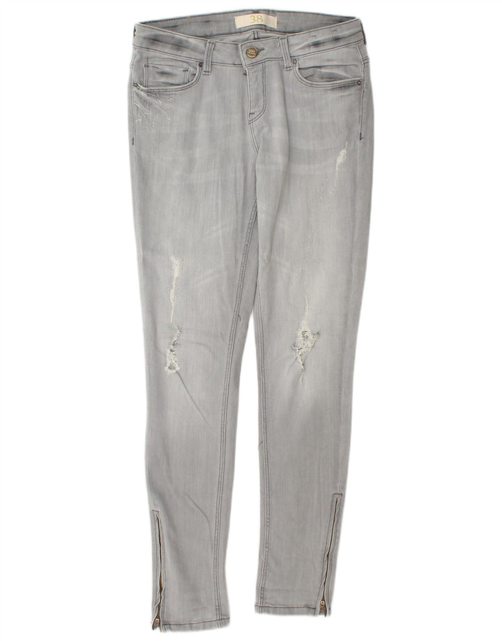 Jeans skinny effetto invecchiato ZARA da donna EU 38 piccolo W28 L30 cotone grigio