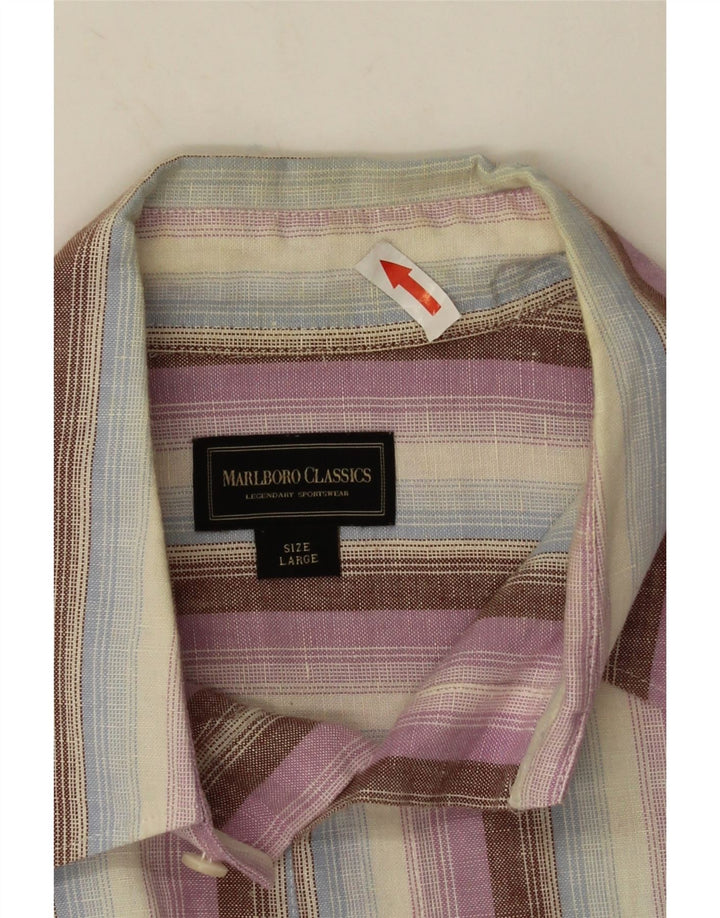 Camicia a maniche corte da uomo Marlboro Classics, lino a righe grandi multicolori