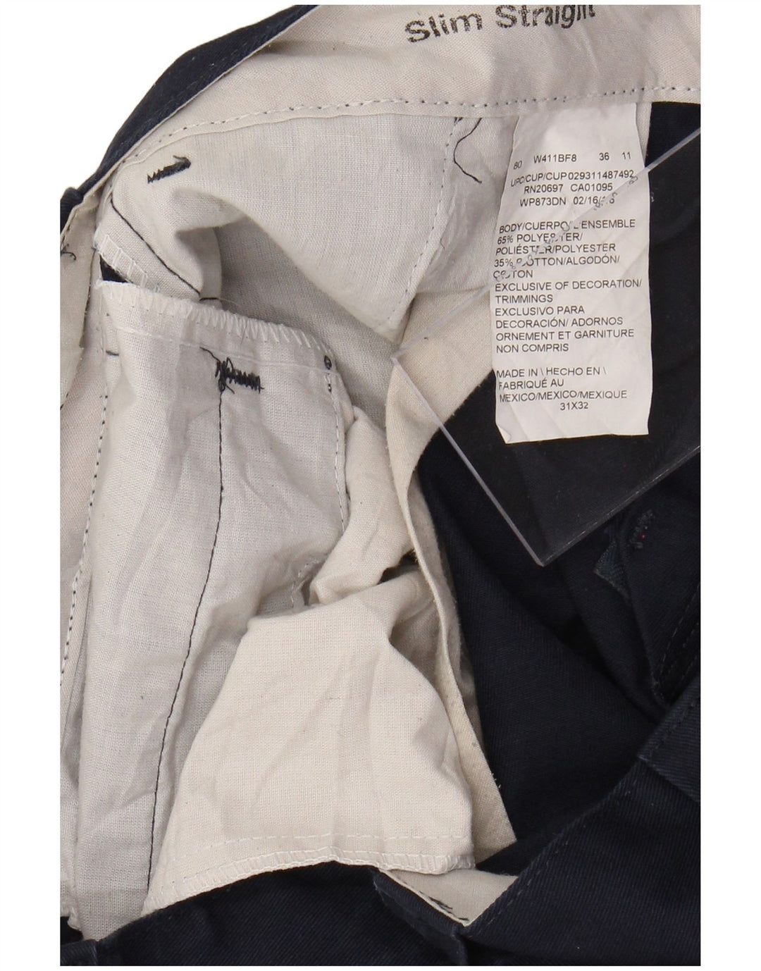 DICKIES Pantaloni chino dritti slim da uomo W31 L32 poliestere blu navy