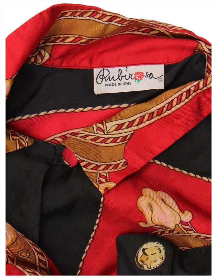 Camicetta camicia vintage da donna con motivo astratto UK 18 XL rossa color block retrò