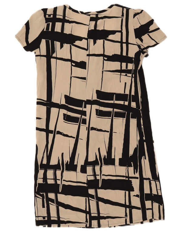 Abito a trapezio da donna con motivo astratto Benetton UK 6 XS poliestere bianco sporco