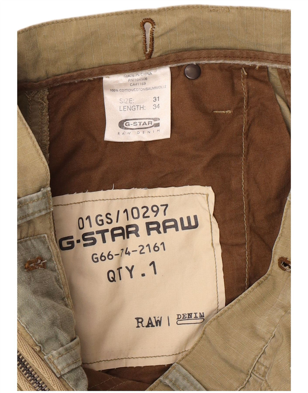 Pantaloni cargo dritti da uomo G-STAR W31 L34 cotone kaki