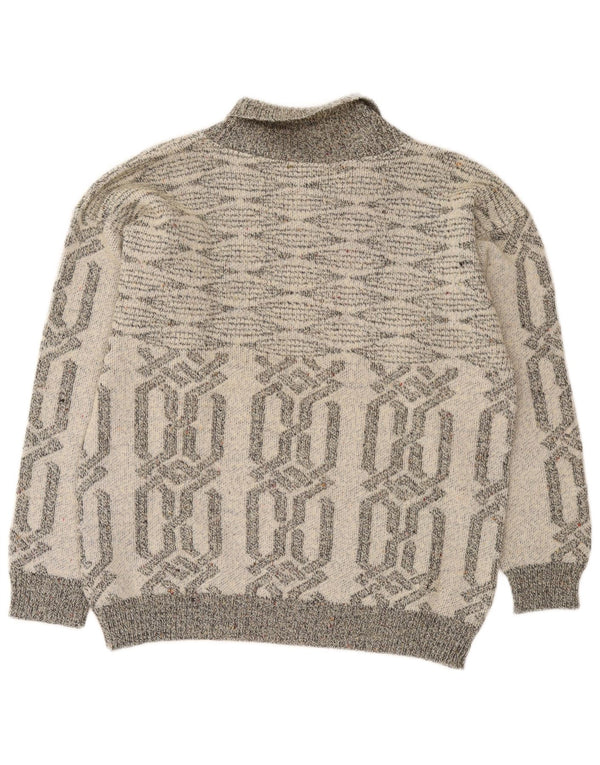 Maglione vintage da uomo con collo a scialle piccolo acrilico geometrico grigio