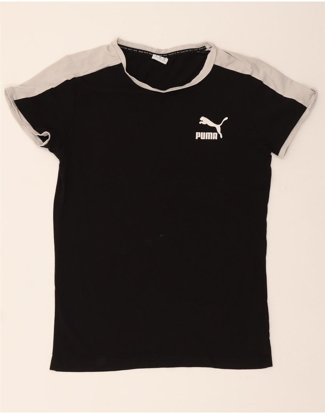 PUMA Mens T-Shirt Top Medium Black Colourblock Cotton Vintage Puma and Second-Hand Puma from Messina Hembry 