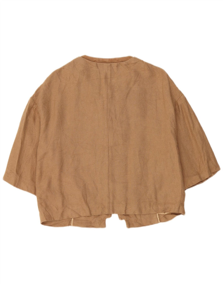 Giacca blazer aperta da donna con maniche a 3/4 di Massimo Dutti UK 16 grande lino marrone
