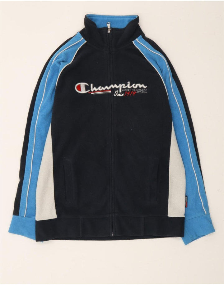 CHAMPION Boys Graphic Fleece Jacket 11-12 Years Large Black Colourblock Vintage Champion and Second-Hand Champion from Messina Hembry 