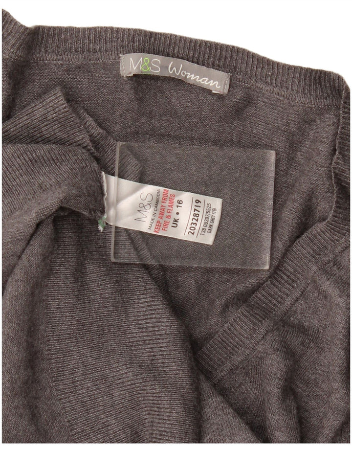 Maglione maglione con scollo a V da donna Marks & Spencer UK 16 grande viscosa grigia