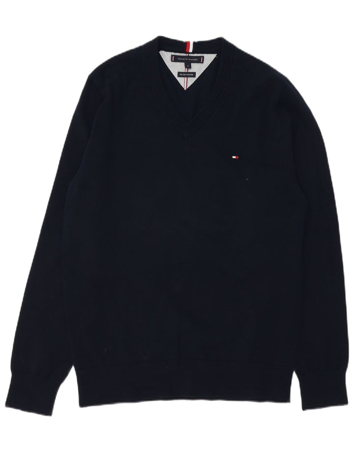 Maglione maglione con scollo a V da uomo Tommy Hilfiger blu navy medio