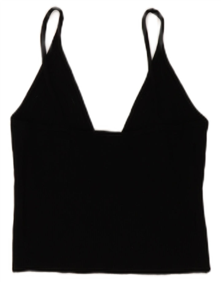 ZARA Womens Crop Cami Top UK 12 Medium Black Viscose