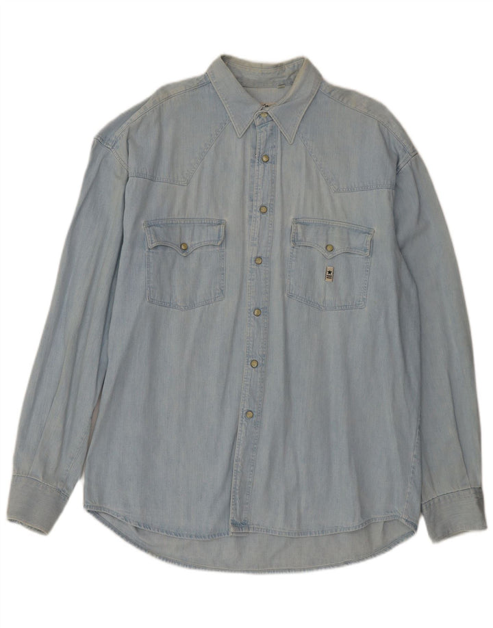 Camicia di jeans da uomo uniforme XL in cotone blu