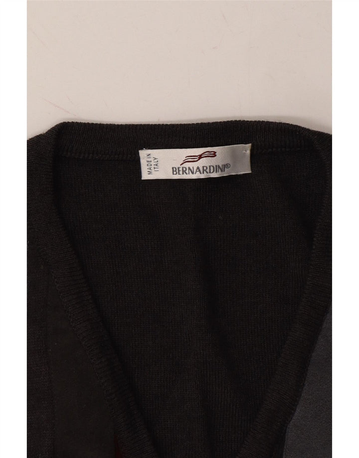 BERNARDINI Mens V-Neck Jumper Sweater Large Grey Striped Polyacrylic Vintage Bernardini and Second-Hand Bernardini from Messina Hembry 