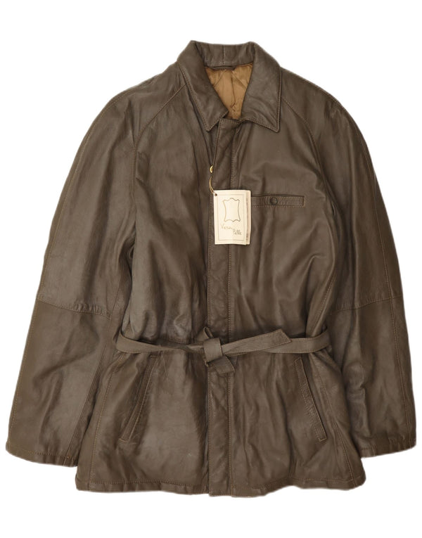 Giacca in pelle vintage da uomo IT 48 media kaki