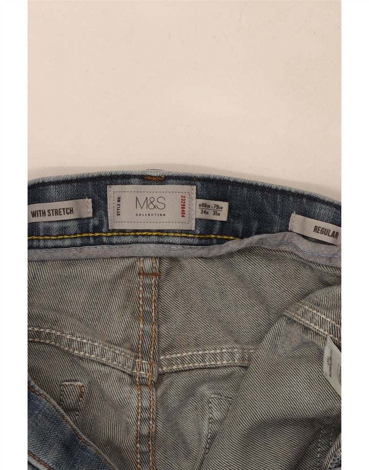 Jeans dritti vestibilità regolare da uomo Marks & Spencer W34 L31 cotone blu