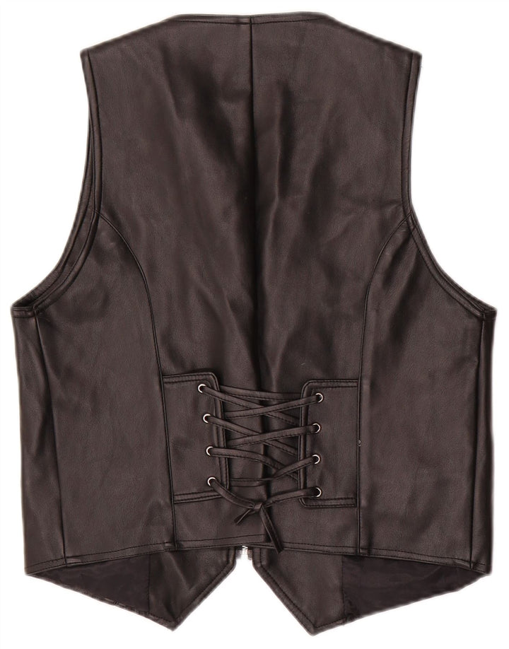 Gilet in pelle da donna vintage UK 20 2XL Nero