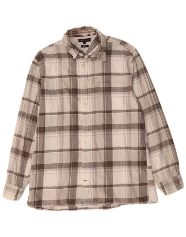 Tommy Hilfiger Camicia da uomo in flanella vestibilità regolare XL Cotone scozzese grigio