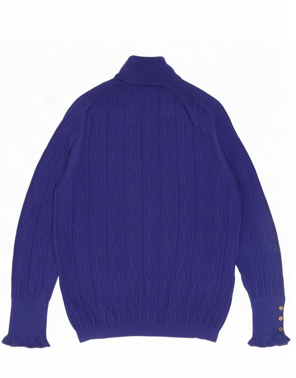 Maglione maglione collo alto da donna Viyella UK 18 XL lana blu navy
