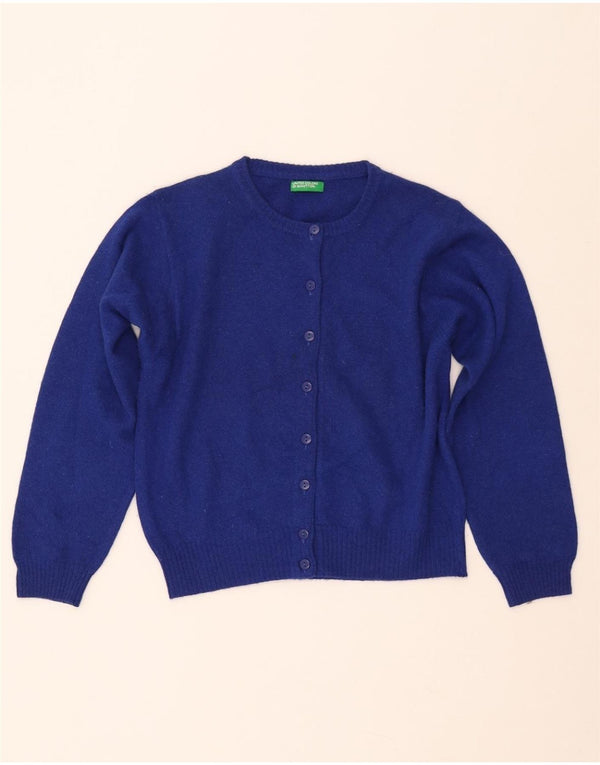 BENETTON Maglione cardigan corto da donna UK 14 grande lana blu