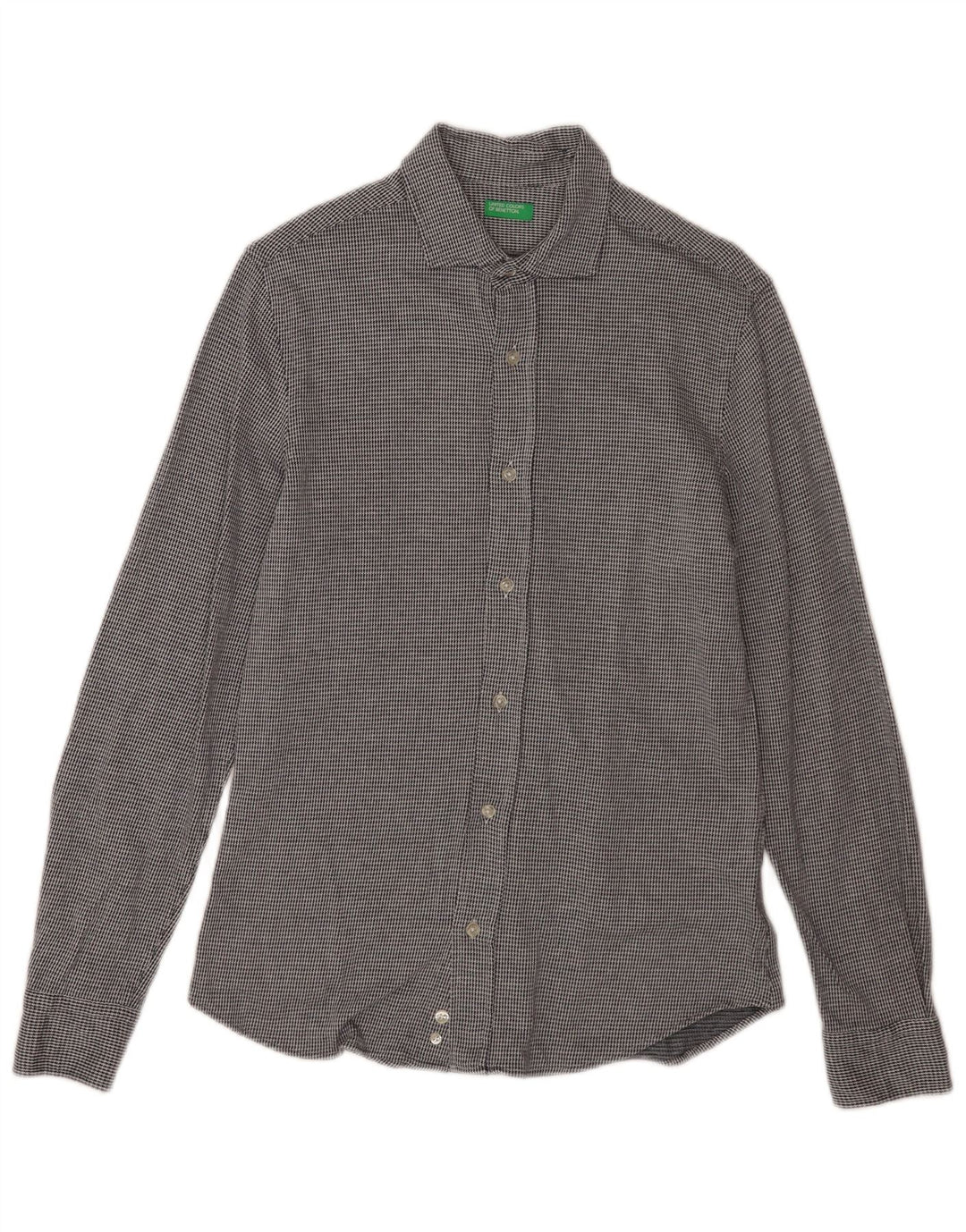 Camicia Uomo Benetton Cotone Pied De Poule Grigio Medio