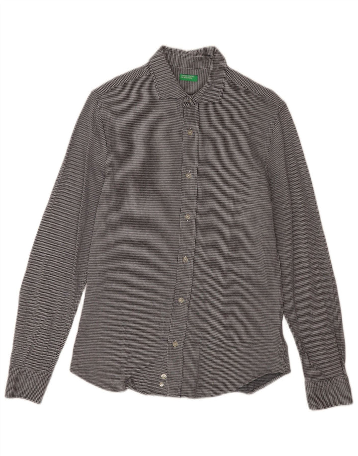 Camicia Uomo Benetton Cotone Pied De Poule Grigio Medio