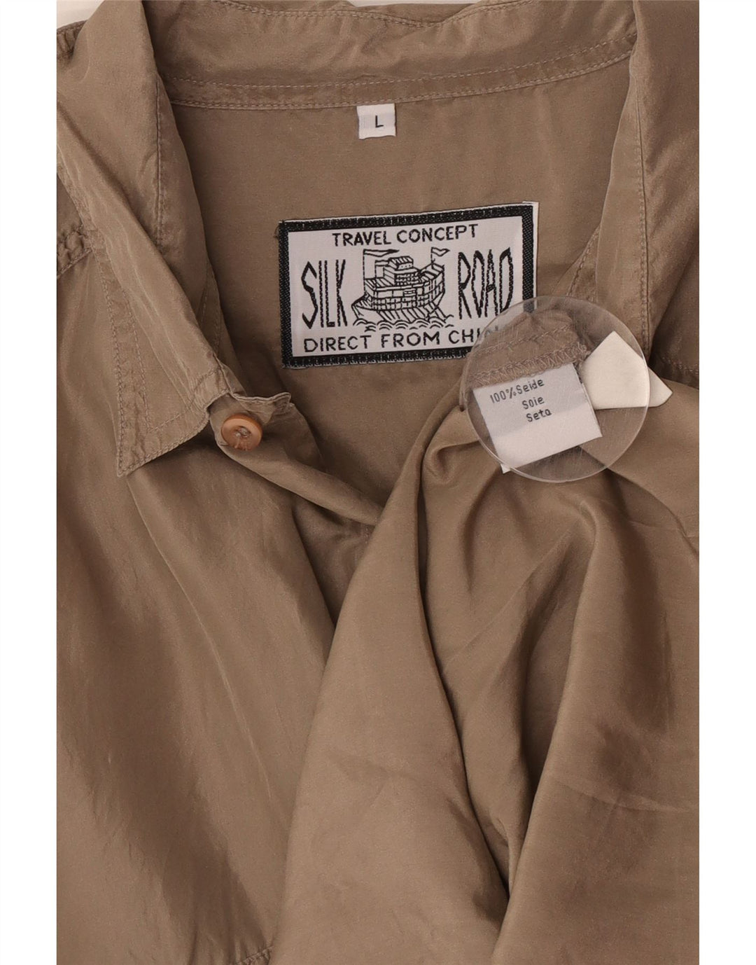 Camicia vintage da uomo a maniche corte grande in seta marrone