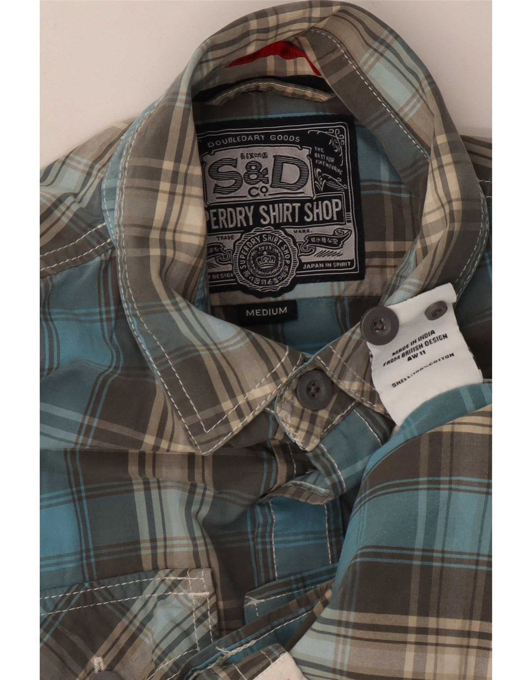 Camicia da uomo Superdry in cotone scozzese blu medio