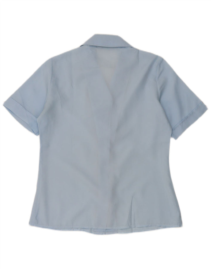 Camicetta camicia a maniche corte da donna vintage UK 14 poliestere blu medio