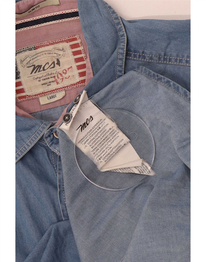 Camicia di jeans da uomo Marlboro Classics grande in cotone blu