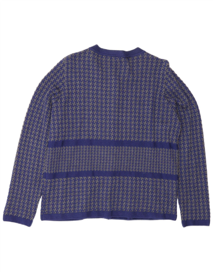 Luisa Spagnoli maglione cardigan da donna UK 16 grande lana pied de poule blu