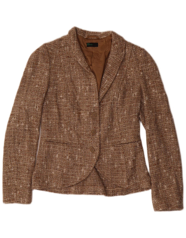 Giacca blazer a 3 bottoni da donna Benetton IT 42 Acrilico screziato marrone medio