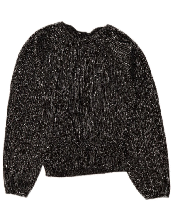 ZARA Camicetta Oversize a Maniche Lunghe da Donna UK 10 Piccola a Righe Nere