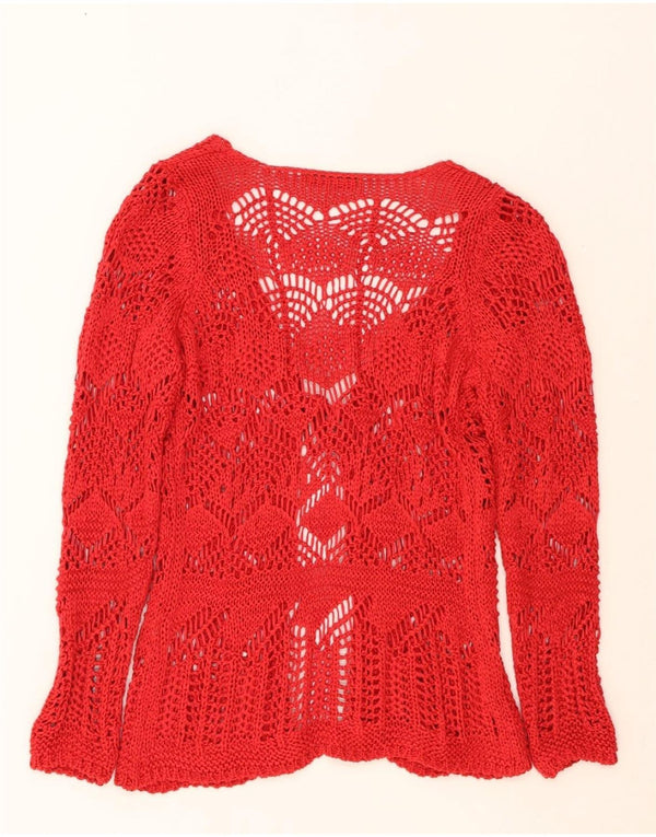 VINTAGE Womens Crochet Cardigan Top UK 14 Large Red Cotton