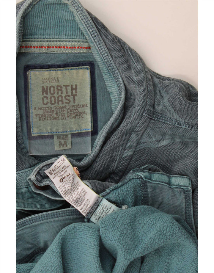 Felpa da uomo Marks & Spencer con collo abbottonato, maglione a righe blu medio